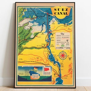 Suez Canal Travel Poster| Vintage Travel Print| Egypt Wall Art Print| Canvas Print Wall Decor| Hanger Framed Print| Poster Print