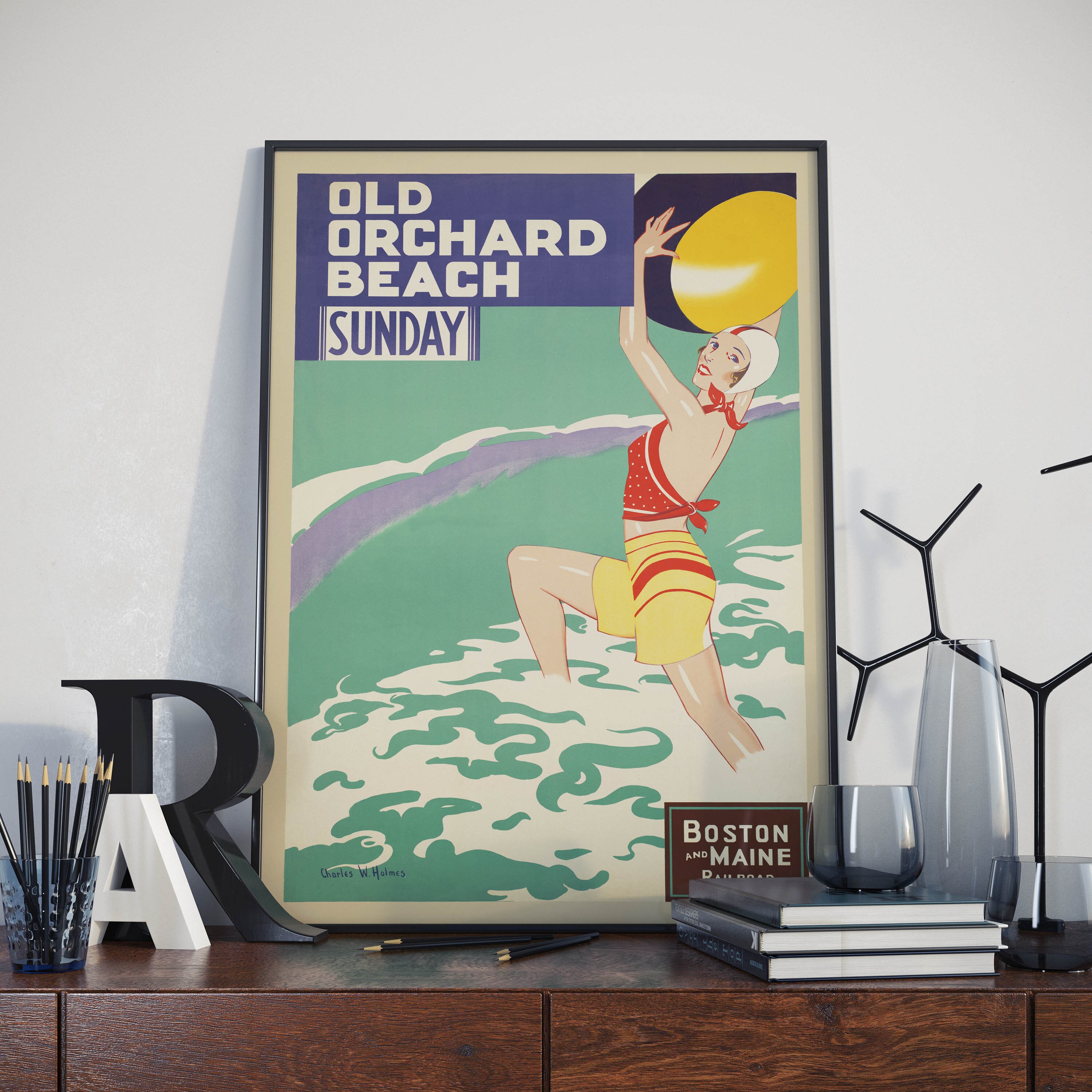 Old Orchard Beach Poster Vintage Framed Art Maine Vintage Etsy