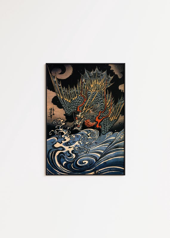 Japanese Dragon Art Print by Kuniyoshi: Vintage Ukiyo-e Wall Decor
