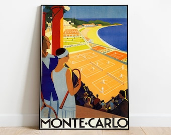 Monte Carlo Travel Poster| Vintage Travel Print| Monaco Wall Art Print| Canvas Print Wall Decor| Hanger Framed Print| Poster Print