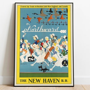 New England Poster Vintage| Framed Art| New England Vintage Travel Poster| Canvas Print Wall Art| Wall Prints| Poster Art| Wall Art Decor