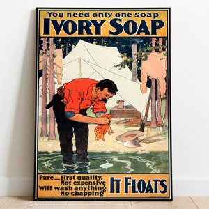 Póster publicitario vintage, decoración de pared, impresión de jabón, arte enmarcado, lienzo, arte de pared, impresión de arte vintage para decoración de baño