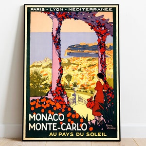 Monte-Carlo Travel Poster 1920s| Poster Print| Monaco Vintage Travel Prints| Wall Art Canvas| Hanger Framed Print| Framed Art| Poster Art
