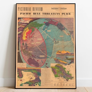 Poster della Guerra del Pacifico/Vecchio Poster del Giappone/Vecchio Poster degli Stati Uniti/Poster della Seconda Guerra Mondiale/Poster della Seconda Guerra Mondiale/Poster della Seconda Guerra Mondiale/Stampa della Mappa del Pacifico/Stampa d&#39;Arte della Parete