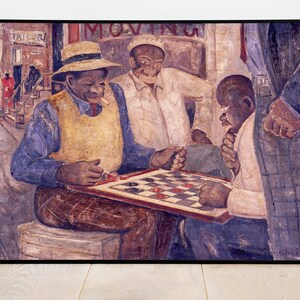 Checkers Game by Palmer Hayden| Wall Decor Art Poster| Framed Art Print| Art Canvas| Wall Art Print| Poster Print | Art Wall Decor
