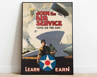 WWII Air Service Propaganda Poster: Vintage Military Wall Art