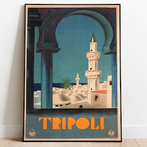 Póster de viaje de Trípoli/Impresión de viaje vintage/Impresión de arte de pared vintage de Libia/Impresión en lienzo para decoración de pared/Impresión enmarcada para colgar/Impresión de póster