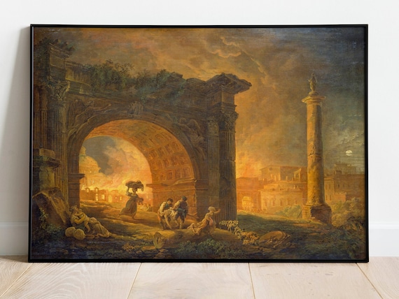 ヒューバート・ロバートによるローマ遺跡のアートプリント：ファイン