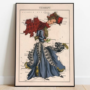 Vintage Map of Germany Wall Art Print Framed Art Old Map Poster Canvas Wall Art Poster Art for Home Wall Decor