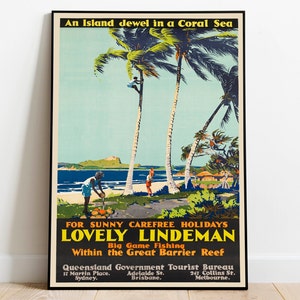 Great Barrier Reef Poster Vintage| Queensland Wall Prints| Canvas Print Wall Art| Hanger Framed Print| Framed Art Prints| Poster Print