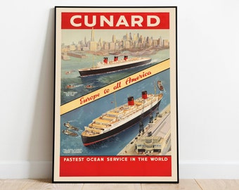 Cunard Line The Britannic to U.S.A & Canada A4 Glossy Vintage Cruise Line Poster Art Print 