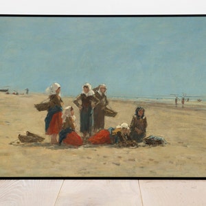 Women on the Beach at Berck by Eugene Boudin| Wall Decor Poster| Framed Art Print| Art Canvas| Wall Art Print| Poster Print