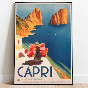 Póster de viaje vintage de Capri, Italia: arte mural retro