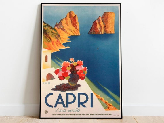 Capri Art Print Vintage Wall Art Print Italy Retro Wall Poster Canvas Print  Hanger Framed Poster Print Framed Advertising Print 