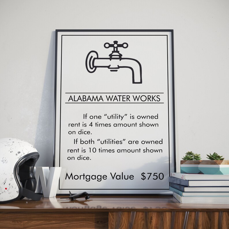 Monopoly inspired Alabama Waterworks Poster Board Game Print Etsy
