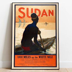 Impresión artística de Sudán/ Impresión artística de pared vintage/ Póster de pared retro de Sudán/ Impresión en lienzo/ Impresión enmarcada para colgar/ Impresión de póster/ Impresión publicitaria enmarcada