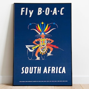 Cartel de viaje de Sudáfrica / Impresión de viaje vintage / Impresión de arte de pared de Sudáfrica / Decoración de pared con impresión de lienzo / Impresión enmarcada con percha / Impresión de póster