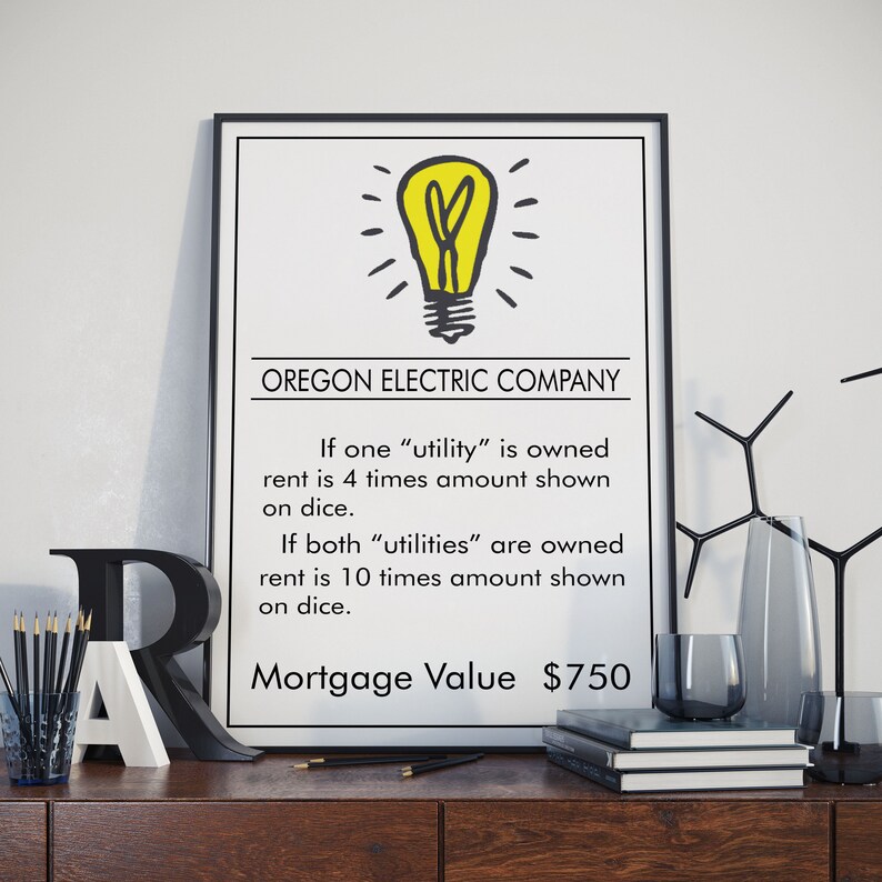 Monopoly inspired Oregon Electric Company Poster Board Game Etsy
