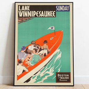 Lake Winnipesaukee poster afdrukken | Kunstafdrukken aan de muur| Canvas print wanddecoratie| Ingelijste kunstafdruk| Affiche Vintage| Hanger ingelijste print| Posterkunst