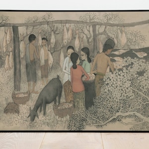 Drying Salted Fishhew by Cheong Soo Pieng| Wall Decor Art Poster| Framed Art Print| Art Canvas| Wall Art Print