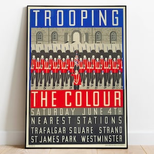 Trooping The Colour/ Desfile del ejército británico/ Impresión de arte mural/ Cartel de Gran Bretaña/ Trafalgar Square/ Impresión de decoración de pared/ Familia Real Inglaterra