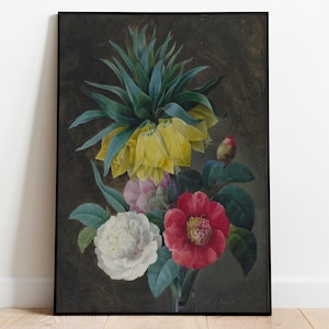 Four Peonies and a Crown Imperial by Pierre Joseph Redoute| Wall Decor Art Poster| Framed Art Print| Art Canvas| Wall Art Print