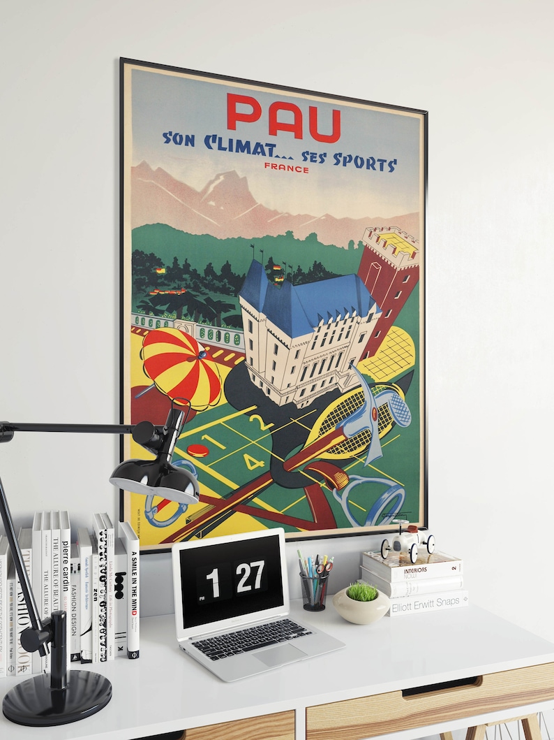 Poster Print France Wall Art Print Vintage Travel Print Pau Travel Poster Hanger Framed Print Canvas Print Wall Decor