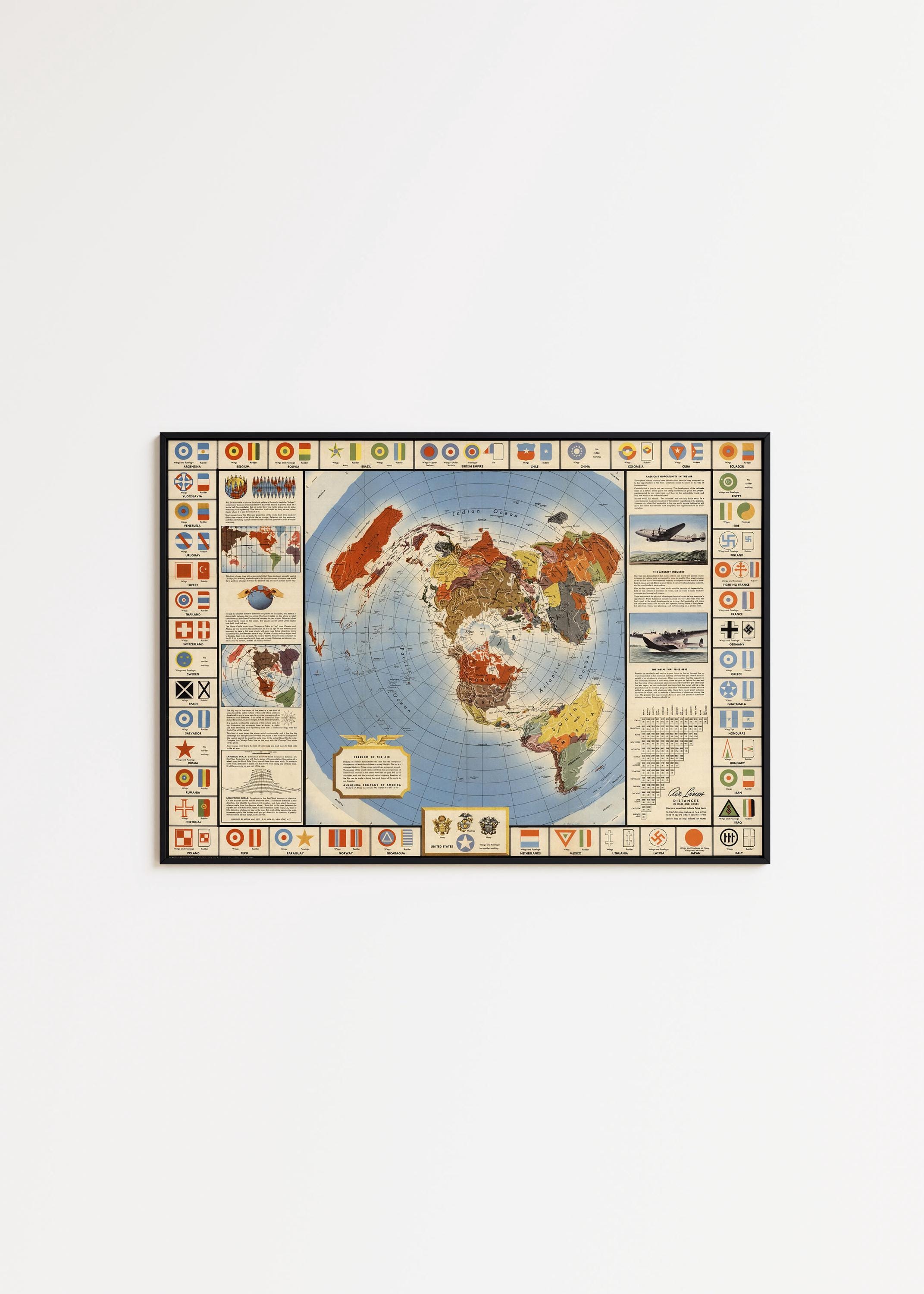 Vintage Aviation Map Art Print: Pilot Gift, Framed Canvas Wall