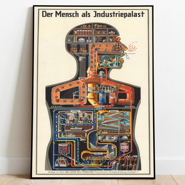 Retro Poster illustriert Human Body als Industrial Palace Gerahmter Kunstdruck Wanddekor Leinwand Wandkunst Poster für Eingangsbereich Wandkunst