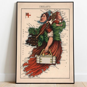 Vintage Map of Ireland Wall Art Print Framed Art Old Map Poster Canvas Wall Art Poster Art for Home Wall Decor