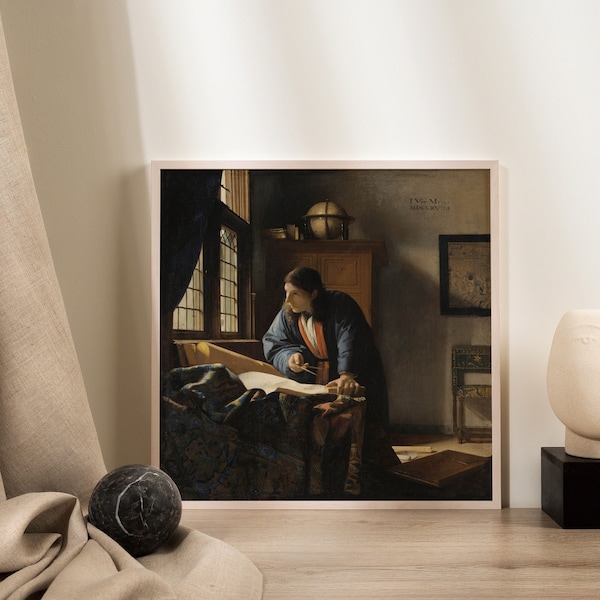 Geograph von Johannes Vermeer| Wanddekoration Kunst Poster | Gerahmter Kunstdruck| Kunst Leinwand| Wand Kunst | Posterdruck | Kunst Wand Dekor