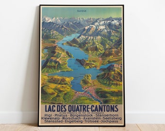 Pôster de viagem vintage do Lago Lucerna: impressão de arte de parede da Suíça
