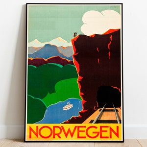 Norway Travel Poster| Vintage Travel Print| Norway Wall Art Print| Canvas Print Wall Decor| Hanger Framed Print| Poster Print