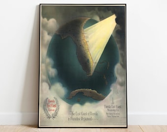 Florida Travel Poster| Vintage Travel Print| Florida Wall Art Print| Canvas Print Wall Decor| Hanger Framed Print| Poster Print