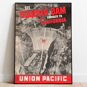 Hoover Dam Poster Vintage| Framed Art| Boulder Dam Vintage Travel Poster| Canvas Print Wall Art| Wall Prints| Poster Art| Wall Art Decor