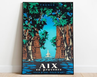 Aix-en-Provence – plakat podróżniczy w stylu vintage: Francja, wydruk artystyczny na ścianę