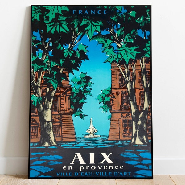 Affiche de voyage Aix en Provence| impression de voyage vintage| Impression d’art mural France| Décor mural imprimé sur toile| Impression encadrée de cintre| Impression d'affiche