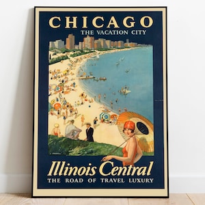 Chicago Vintage Travel Print| Poster Print| Canvas Print Wall Decor| Poster Art| Framed Art Prints| Hanger Framed Print| Prints Wall Art