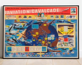 Poster con mappa dell'aviazione d'epoca: regalo per piloti, decorazione murale per aeroplani
