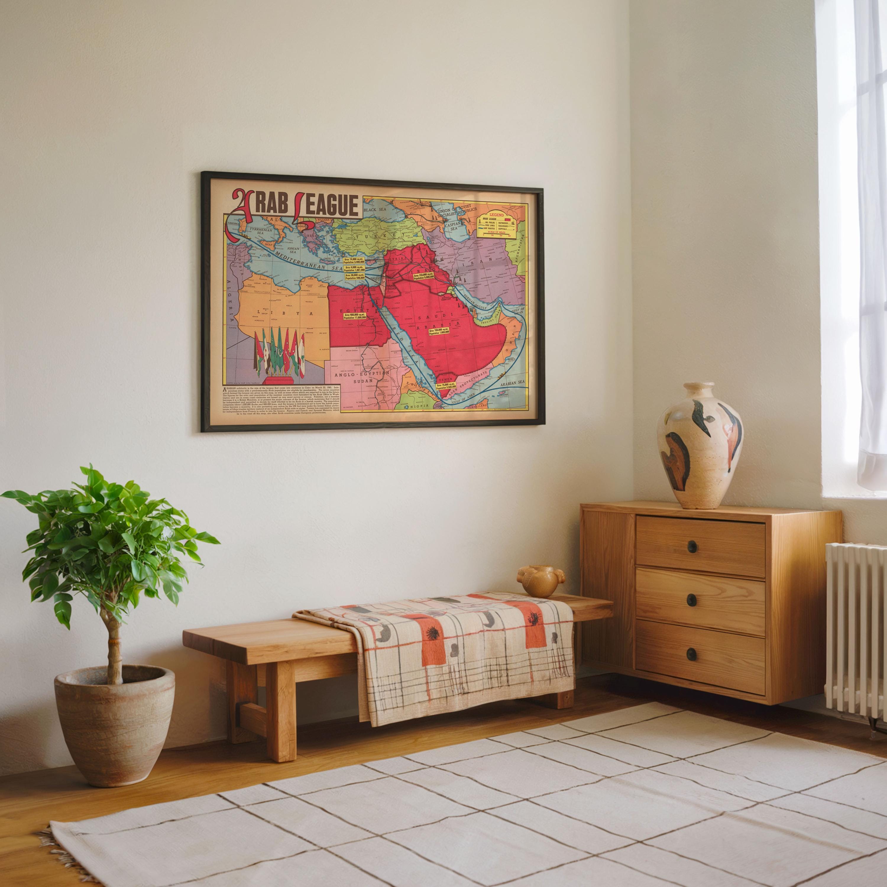 アラブ連盟地図ポスター：ヴィンテージ中東ウォールアート - Etsy 日本