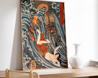 国芳の版画：龍、侍、鯉の壁飾り - Etsy 日本