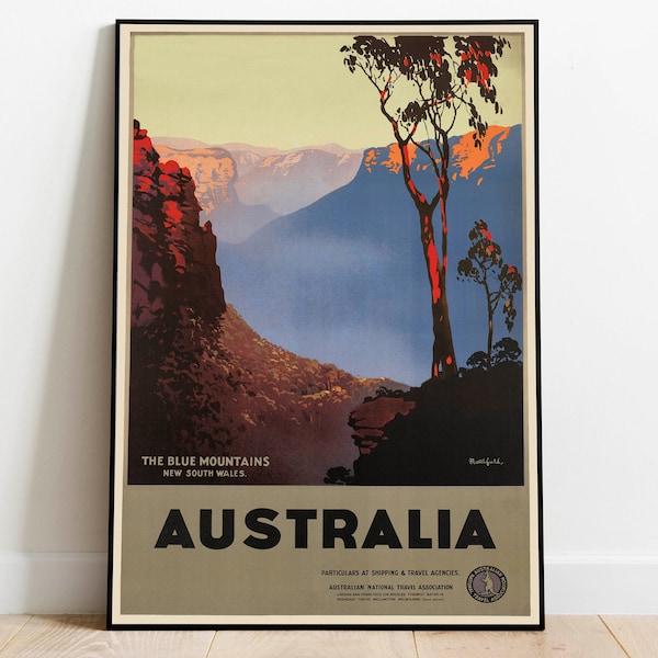 Australia Vintage Travel Poster| The Blue Mountains, New South Wales| Framed Prints| Art Canvas Print for Wall Decor| Wall Print| Poster Art