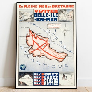 Belle ile En Mer Poster Print| France Vintage Travel Poster| Framed Prints| Wall Prints| Canvas Print Wall Art| Prints Wall Art| Poster Art