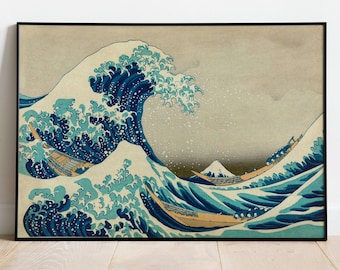 葛飾北斎の神奈川沖浪裏の版画、テクスチャ加工3Dアート - Etsy 日本