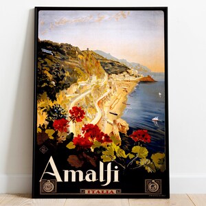 Amalfi reisposter| Vintage reisprint| Italië Vintage Wall Art Print| Wanddecoratie op canvas| Hanger ingelijste print| Posterafdruk
