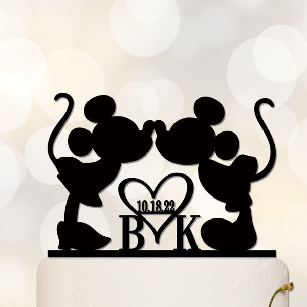 Custom Wedding Cake Topper,Mickey & Minnie Cake Topper With Wedding Date,Initials Cake Topper,bridal shower topper,Disney cake topper-I022