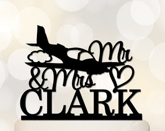 Airplane Cake Topper,Mr and Mrs Wedding Cake Topper,Personalized With Last Name, Custom Cake Topper, Pilot Cake Topper,Acrylic Topper C143