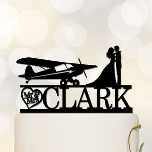 Airplane Wedding Cake Topper, Mr and Mrs Cake Topper, Groom and Bride Kissing, Custom Cake Topper, Pilot Cake Topper,Funny Cake Topper C236