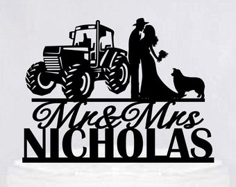 Tractor Wedding Cake Topper | Tractor Driver Cake Topper | Farmer Cake Topper | Bride And Groom Cake Topper | Mr And Mrs Cake Topper C319