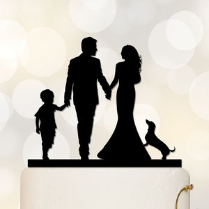 Family Cake Topper,Custom Wedding Cake Topper,Bride and Groom with little boy,Dog Cake Topper,Custom Child Cake Topper, P187